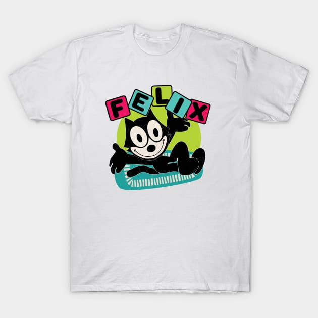 Felix Cat Comics Retro Future Atomic Age TV in Joyful Design T-Shirt by VogueTime